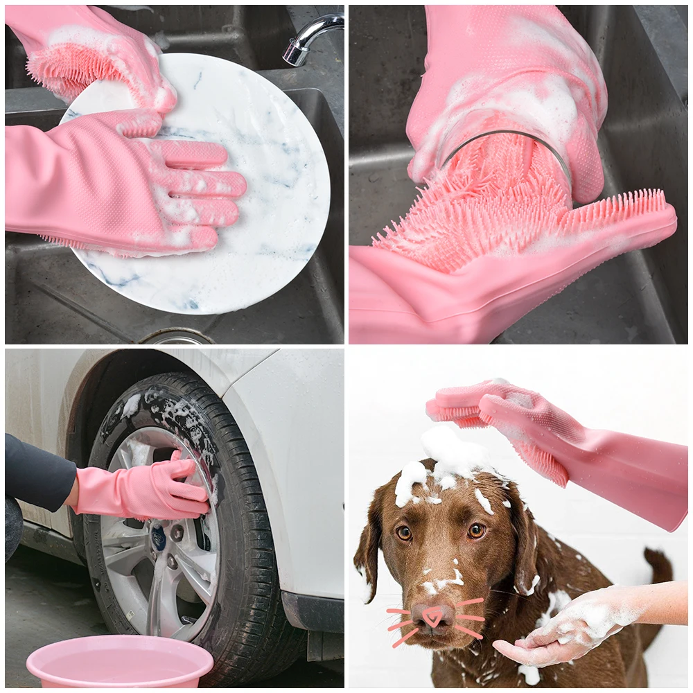 Kitchen Silicone Cleaning Gloves Magic Silicone Dish Washing Gloves Easy Household Silicone Scrubber Rubber Cleaning Gloves